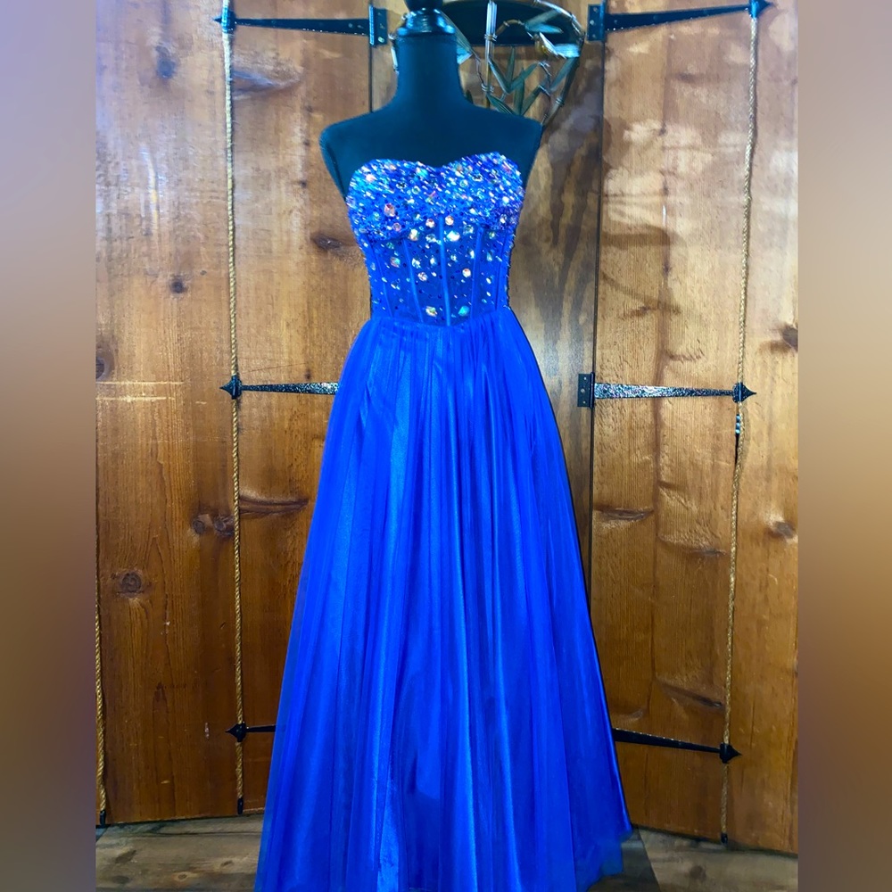 Strapless Long Navy Blue Prom Dress